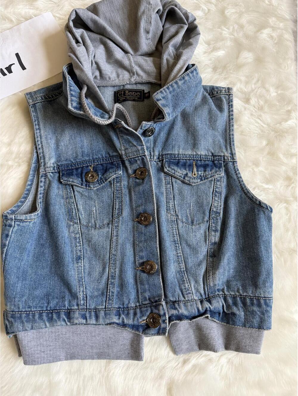Ci Sono Denim Vest with Gray Hoodie Unisex Size Medium